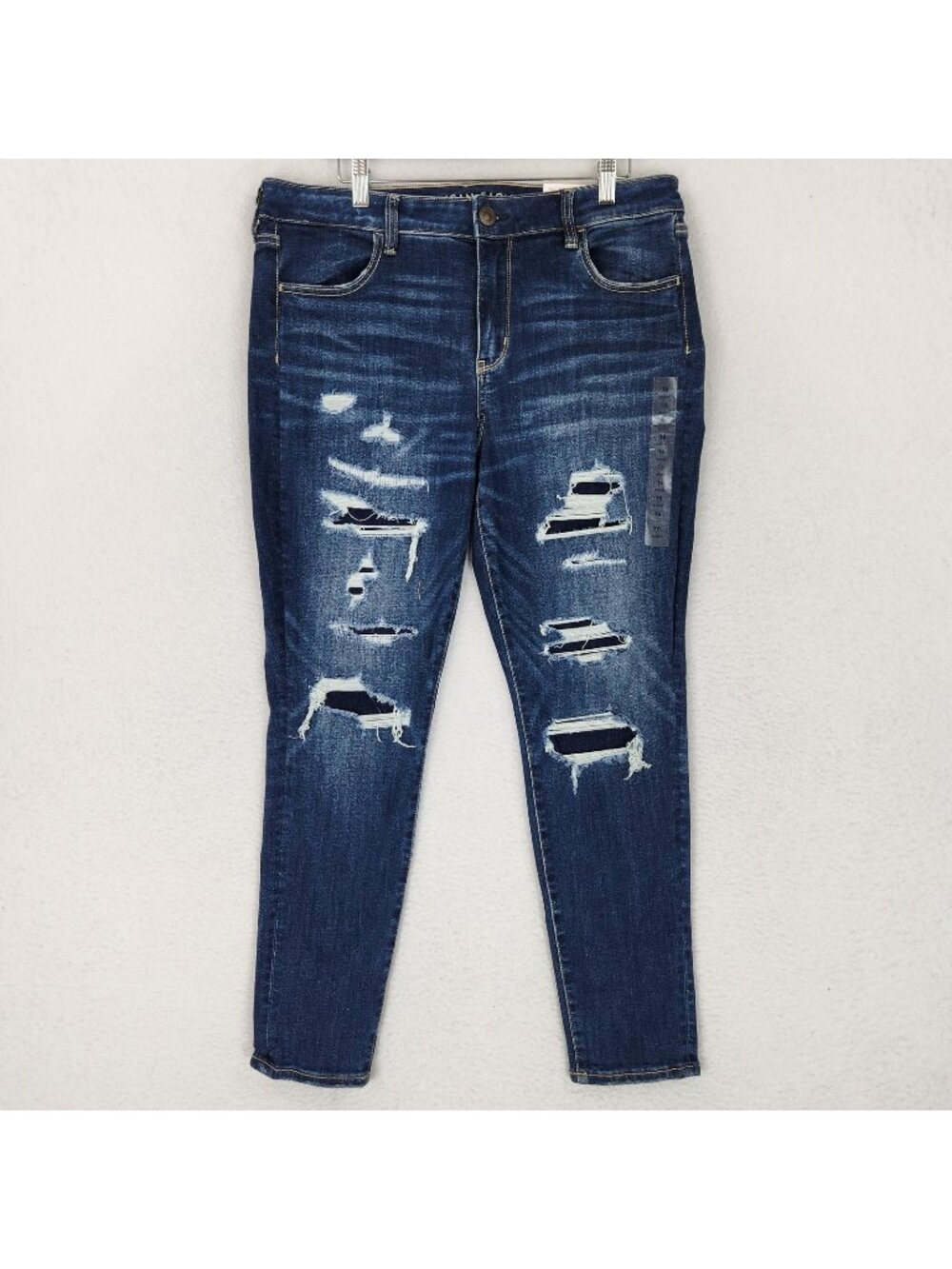 American Eagle Jeans Womens 16 Short Blue Jeggings Distressed Stretch Denim NEW